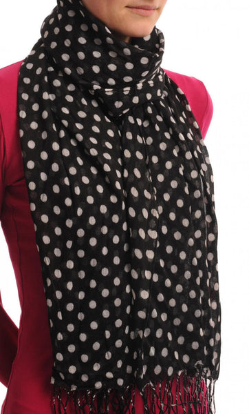 White Polka Dots On Black With Tassels