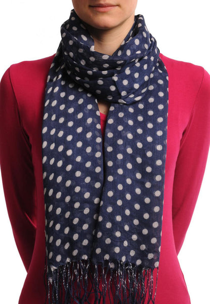 White Polka Dots On Navy Blue With Tassels