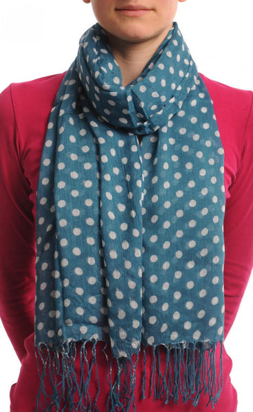 White Polka Dots On Cerulean Blue With Tassels