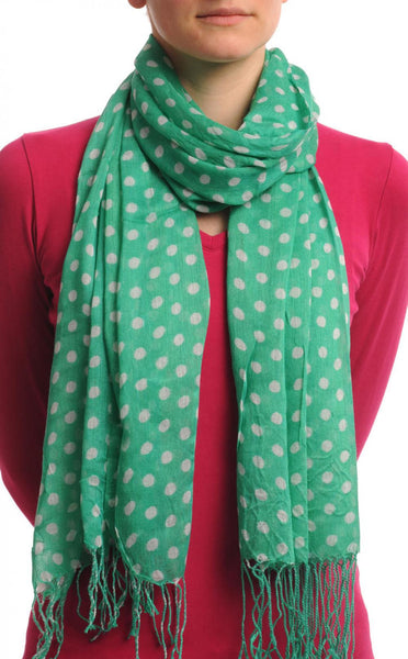 White Polka Dots On Green With Tassels