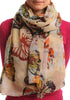 Large Colourful Butterflies On Light Beige Unisex Scarf & Beach Sarong