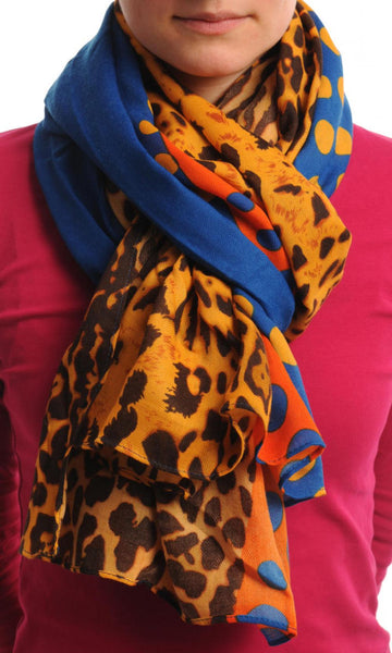 Blue Orange & Leopard With Blue Polka Dots Unisex Scarf & Beach Sarong