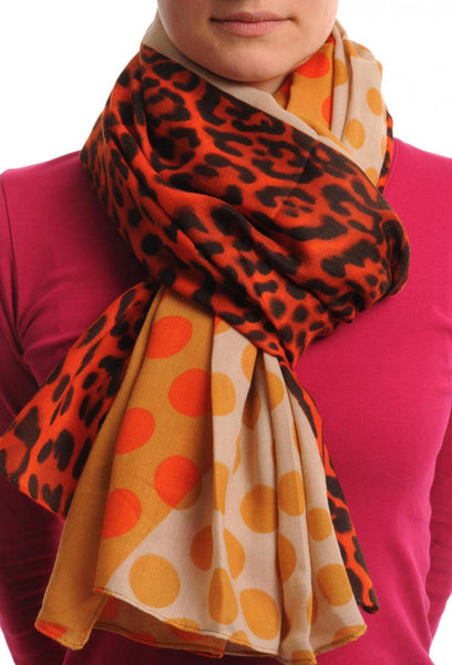 Soft Beige & Leopard With Orange Polka Dots Unisex Scarf & Beach Sarong