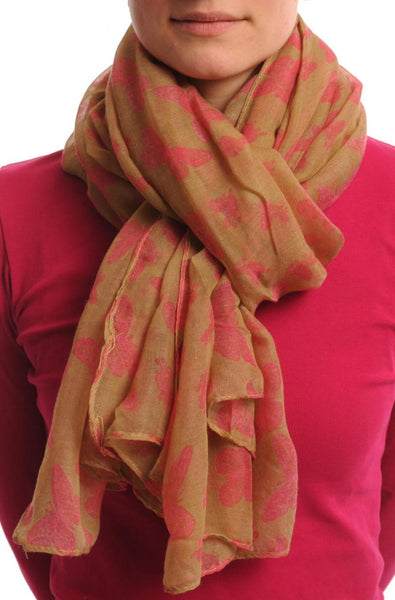 Small Soft Pink Butterflies On Beige Unisex Scarf & Beach Sarong