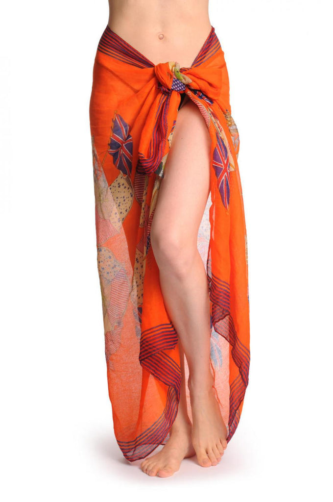 Shield With Skull & Flags on Orange Unisex Scarf & Beach Sarong