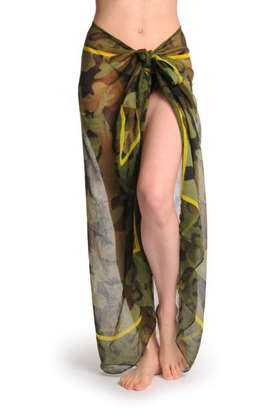 Camouflage With Bright Yellow Stripe Unisex Scarf & Beach Sarong