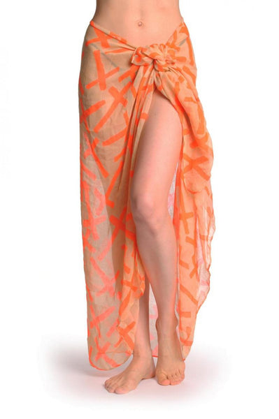 Fluorescent Orange Crosses On Beige Unisex Scarf & Beach Sarong