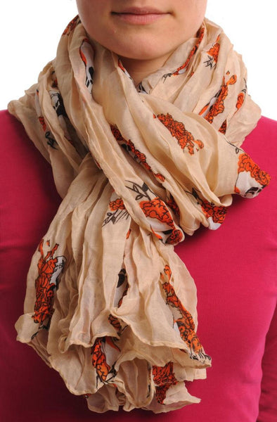 White Skulls With Orange Roses On Beige