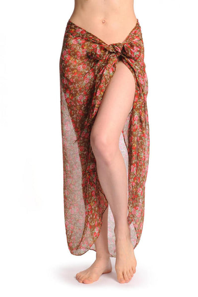 Small Roses On Brown Unisex Scarf & Beach Sarong