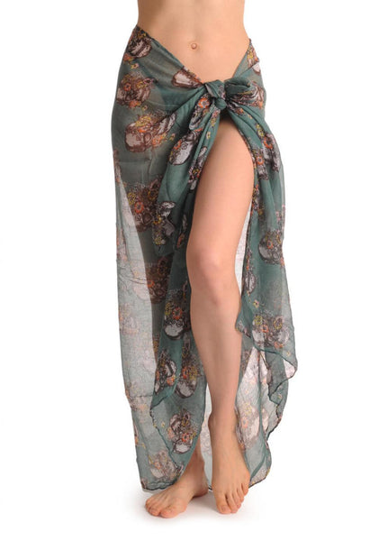 Skulls With Flowers On Cerulean Blue Unisex Scarf & Beach Sarong