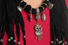 Black Jewellery Scarf With Owl Pendant & Beads