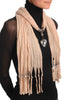 Beige Jewellery Scarf With Crystal Heart & Beads