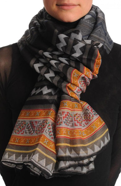 Grey Black & Orange Aztec Unisex Scarf & Beach Sarong