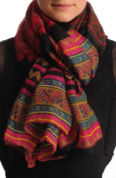 Dark Pink Black & Blue Aztec Unisex Scarf & Beach Sarong