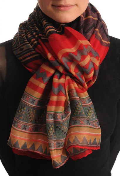 Red Grey & Black Aztec Unisex Scarf & Beach Sarong