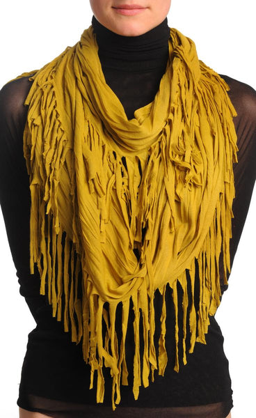 Olive Green With Tassels Snood Scarf