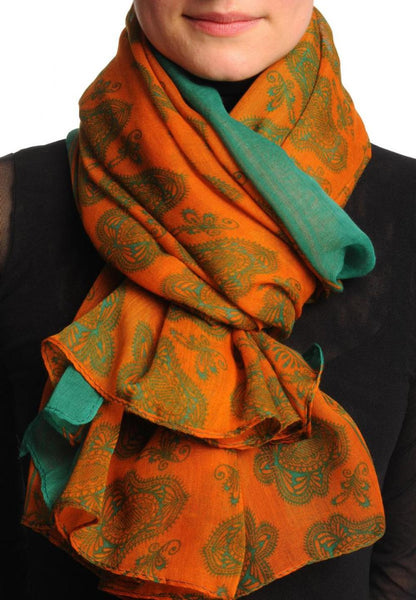 Green Turkish Flowers on Cyber Orange Unisex Scarf & Beach Sarong