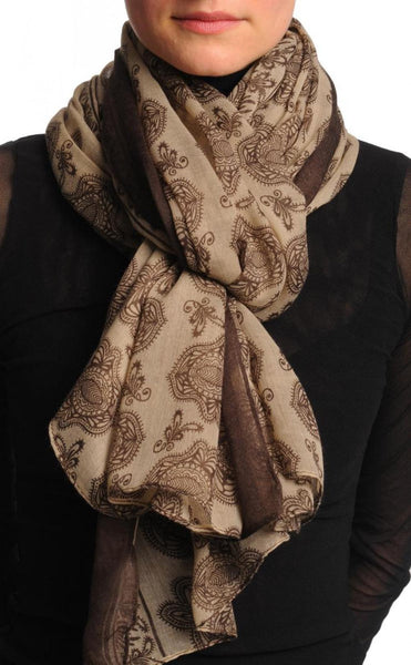 Brown Turkish Flowers on Mocha Unisex Scarf & Beach Sarong