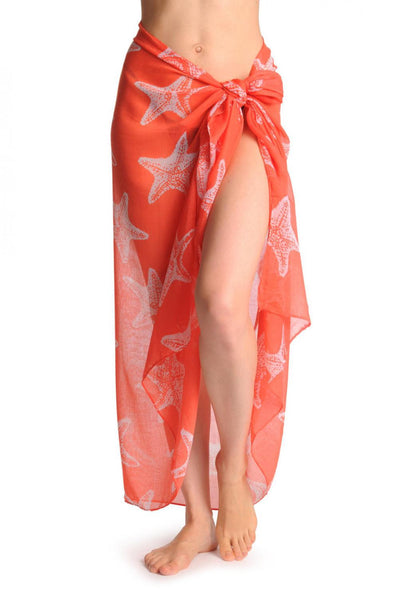 White Sea Star On Orange Unisex Scarf & Beach Sarong