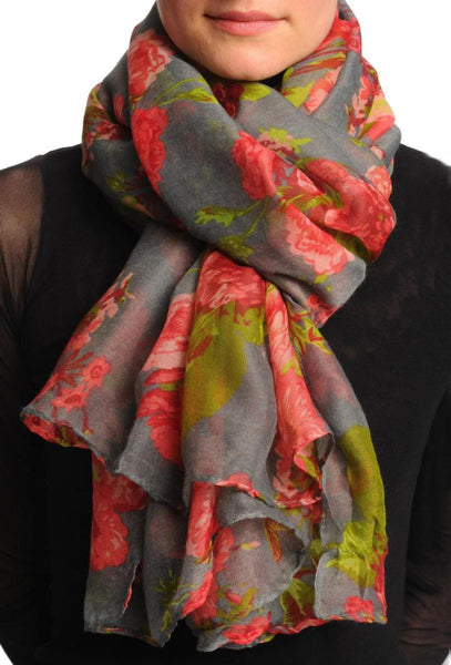 Pink Roses On Grey Unisex Scarf & Beach Sarong