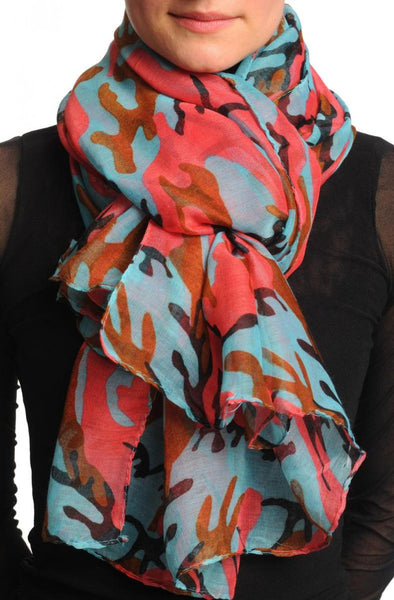 Blue Pink & Brown Camouflage Unisex Scarf & Beach Sarong