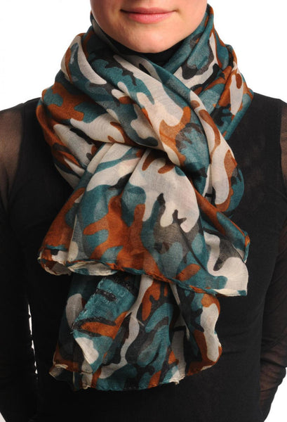 Green White & Brown Camouflage Unisex Scarf & Beach Sarong