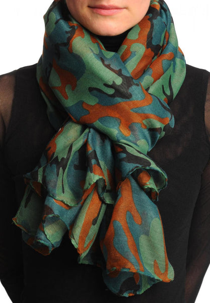 Green Dark Green & Brown Camouflage Unisex Scarf & Beach Sarong