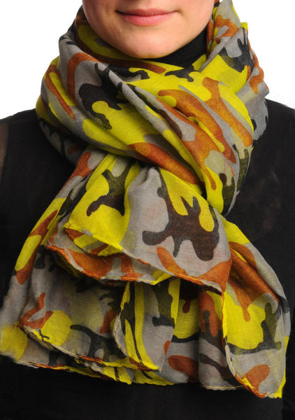 Lime Green Grey & Brown Camouflage Unisex Scarf & Beach Sarong