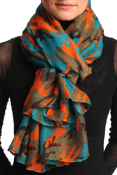 Pine Green Orange & Grey Camouflage Unisex Scarf & Beach Sarong