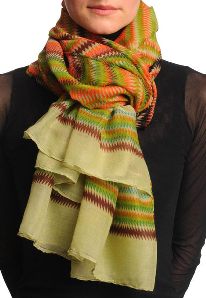 Green & Orange Zigzagged Rombs Unisex Scarf & Beach Sarong