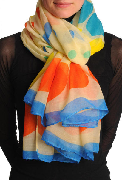 Rainbow Polka Dots On Cream Beige Unisex Scarf & Beach Sarong