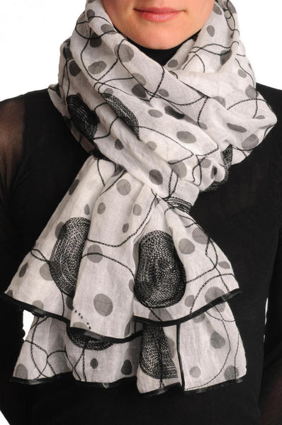 Black Sewn On Circles On White Unisex Scarf