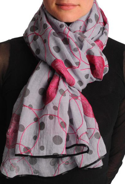 Red Sewn On Circles On Grey  Unisex Scarf