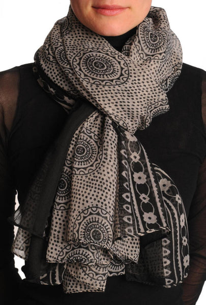 Black Aztec Sun On Mocha Unisex Scarf & Beach Sarong