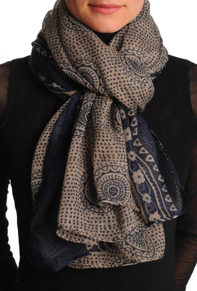 Dark Blue Aztec Sun On Mocha Unisex Scarf & Beach Sarong