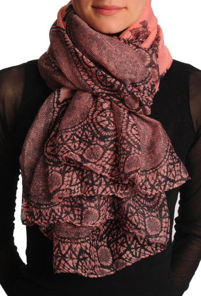 Black Lace On Dark Pink Unisex Scarf & Beach Sarong