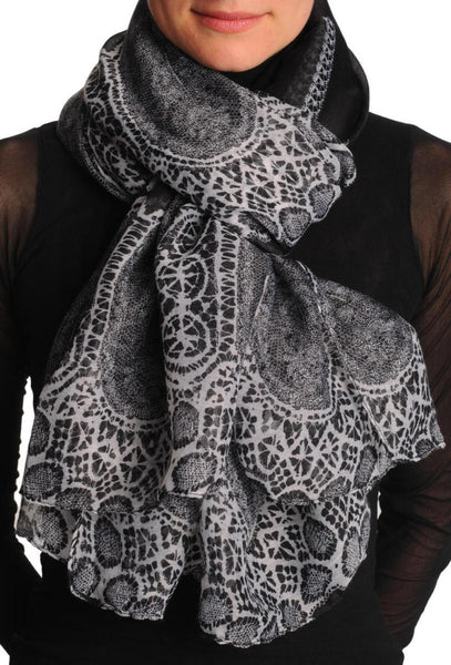 White Lace On Black Unisex Scarf & Beach Sarong
