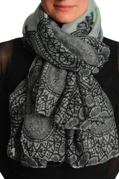 Black Lace On Moss Green Unisex Scarf & Beach Sarong