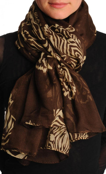 Beige Zebra On Brown Unisex Scarf & Beach Sarong