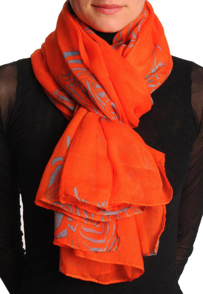 Grey Zebra On Rust Unisex Scarf & Beach Sarong