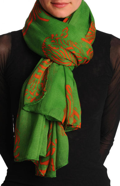 Rust Zebra On Green Unisex Scarf & Beach Sarong