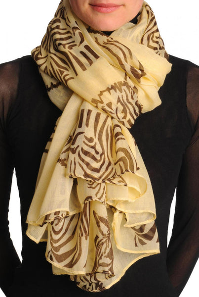 Brown Zebra On Cream Unisex Scarf & Beach Sarong