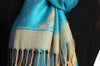 Grey & Beige Roses Reversed On Blue Pashmina With Tassels