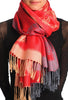 Grey & Beige Roses Reversed On Red Pashmina With Tassels