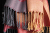 Grey & Beige Roses Reversed On Chestnut Pink Pashmina With Tassels