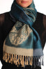 Grey & Beige Roses Reversed On Prussian Blue Pashmina With Tassels