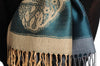 Grey & Beige Roses Reversed On Prussian Blue Pashmina With Tassels