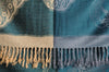 Grey & Beige Roses Reversed On Prussian Blue Pashmina With Tassels