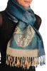 Grey & Beige Roses Reversed On Prussian Blue Pashmina With Tassels