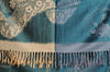 Grey & Beige Roses Reversed On Prussian Blue Pashmina With Tassels